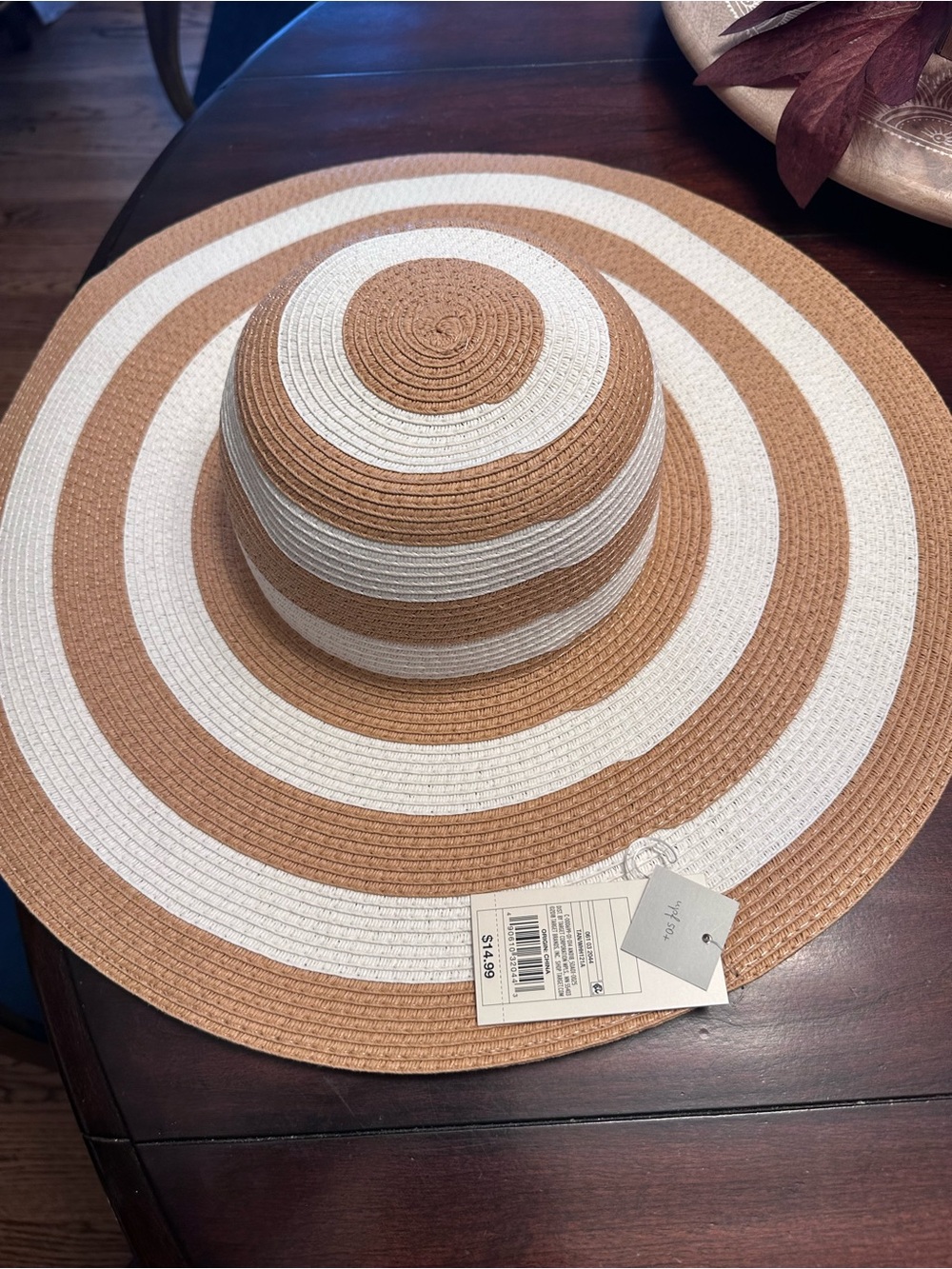 Forever 21 Striped Round Woven Table Accent in Tan and White
